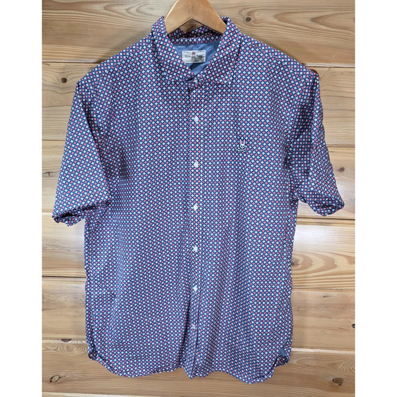 Psycho Bunny Geometric Print Button Down Short Sleeve Shirt Men XXL - Picture 1 of 9